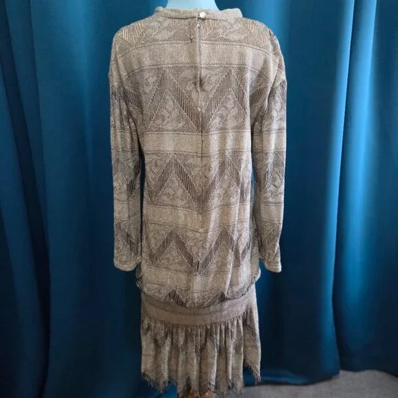 Vintage Damianou Gold Metallic Knit Drop-Waist Dress - S - Picture 2 of 12